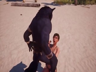 Short-haired chick is sucking her doggy dick